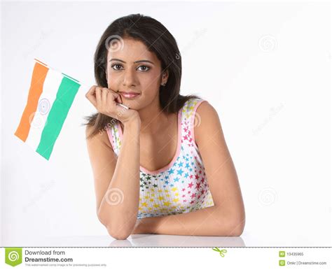 Teenage Girl With Indian Flag Stock Image Image Of