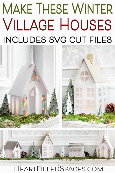 christmas village houses paper craft  templates heart filled