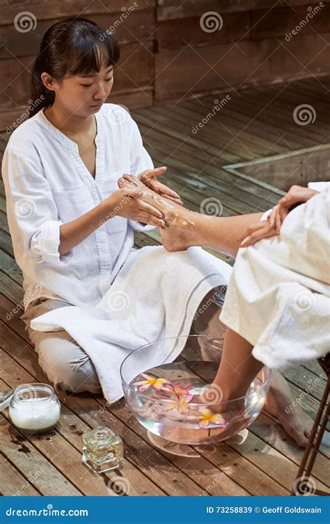 asian foot massage salts gentle spa treatment stock image image