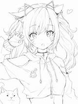 Anime Pages Drawing Coloring Cute Colouring Drawings Girl Manga Kawaii Aesthetic Lineart Line Sketch Neko Chibi Character Female ももこ Uploaded sketch template