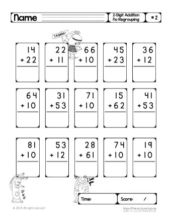 digit addition  regrouping   grade math worksheets