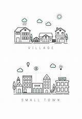 Small Town Drawings Choose Board Village Easy sketch template