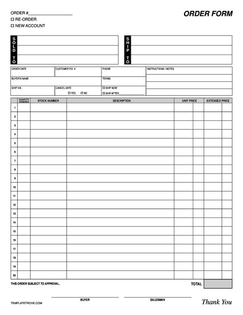 printable order forms templates printable
