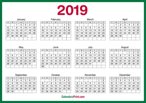 printable  calendar  hd green calendarzprint