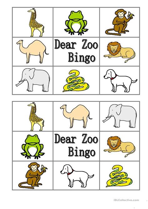 dear zoo animal bingo english esl worksheets dear zoo book dear
