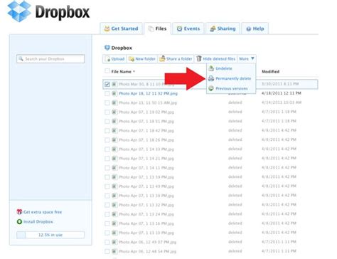 delete files  dropbox