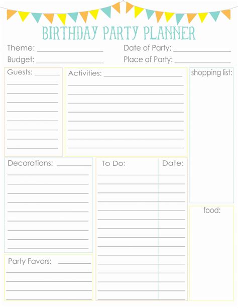birthday party planning sheet colorpdf birthday party planner