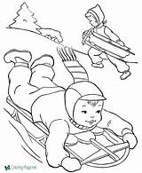 Coloring Winter Pages Sledding Fun sketch template