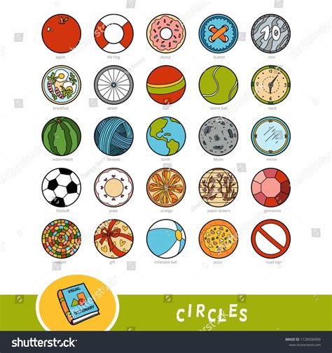 colorful set  circle shape objects visual dictionary  children  geometric shapes