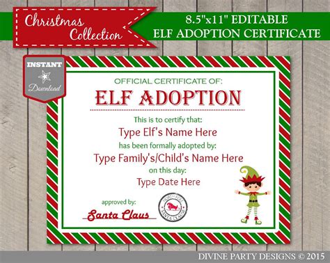 elf   shelf adoption certificate printable