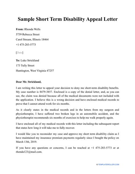 sample short term disability appeal letter fill  sign