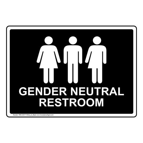 black restroom sign with gender neutral symbol rre 25344 white on black