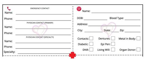 emergency medical information card printable medical emergency