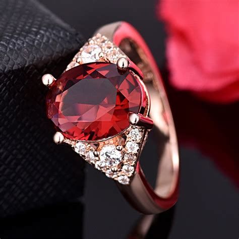 new fashion zircon rings women luxury rose gold oval red big crystal