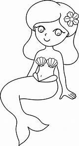 Coloring Mermaid Pages Baby Little Cute Popular sketch template