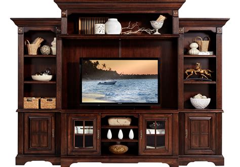 mountain bluff dark cherry  pc wall unit rooms   living room