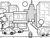 City Coloring Pages Drawing Kids Scene Cityscape Streets Scenes Cityscapes Drawings Sheets Skylines Fairy Unit Template sketch template