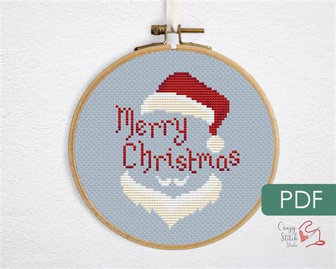 merry christmas cross stitch pattern  small easy santa etsy