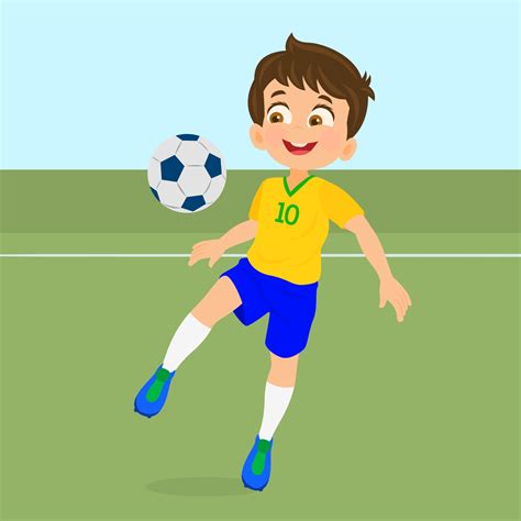 enfant joue avec  ballon de football  art vectoriel chez vecteezy