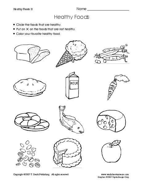 healthy foods worksheet  kindergarten st grade lesson planet