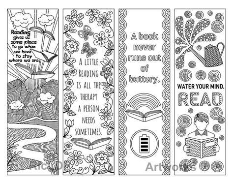 set   coloring bookmarks  quotes  books  etsy