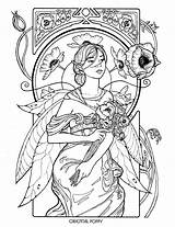 Jugendstil Malvorlagen Fairies Mystical Elves Mythical Erwachsene Malbuch Kostenlose Mucha Zeichnungen sketch template