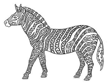 zebra zentangle coloring page  pamela kennedy tpt