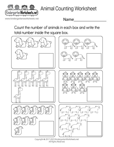 animal counting worksheet  printable digital