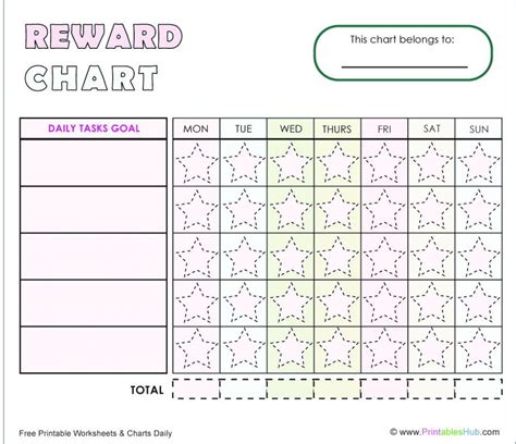 printable reward chart star chart  kids printable reward charts