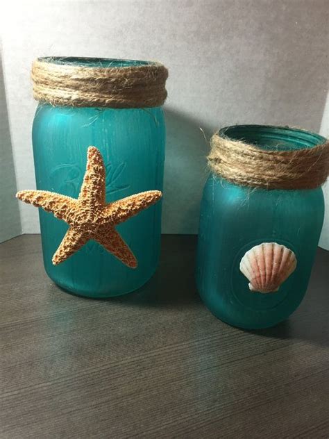 Sea Glass Decorative Mason Jar Set Etsy Mason Jar