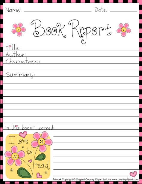 printable kindergarten book report form
