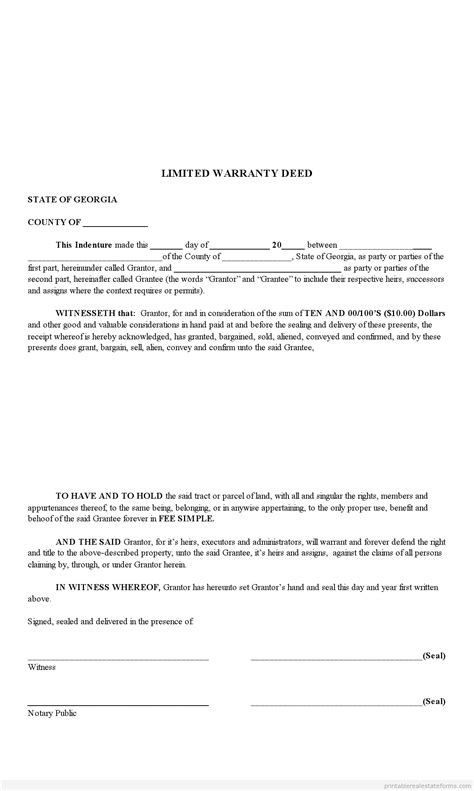 printable limited warranty deed work  equity