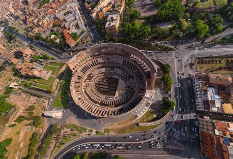 aerial view  roman colosseum  sunset rome italy aaef
