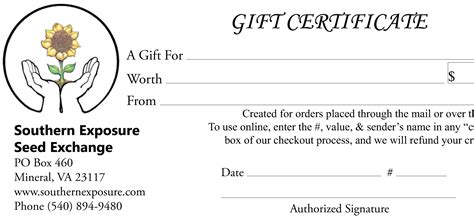 paper gift certificate unit southern exposure seed exchange