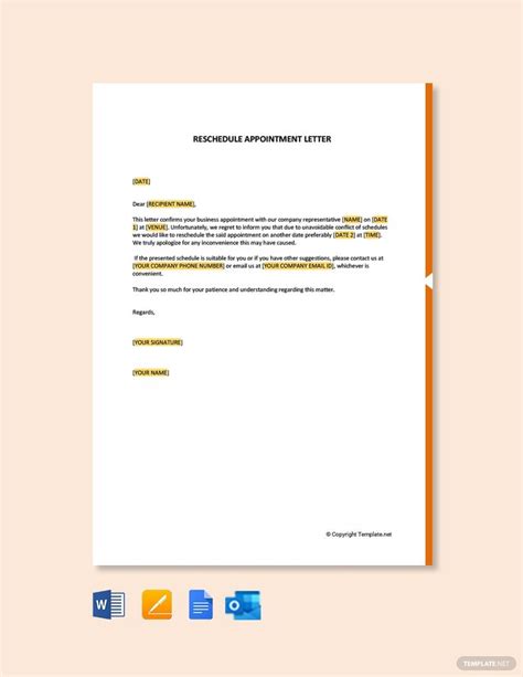 reschedule appointment letter google docs word outlook apple pages
