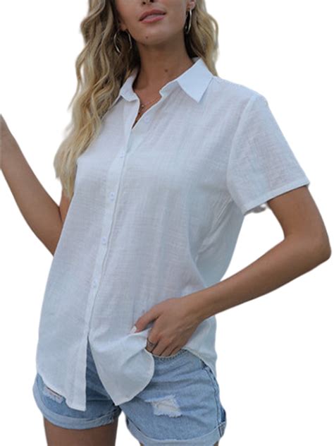 solid color blouse  women short sleeve  neck tunic shirt elegant buttons  summer blouse