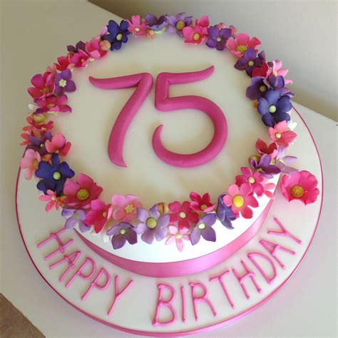 Bright Blossoms On A Cake For A 75th Birthday 75 Birthday Cake