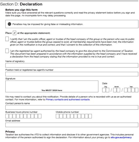 notification forms  instructions australian taxation office