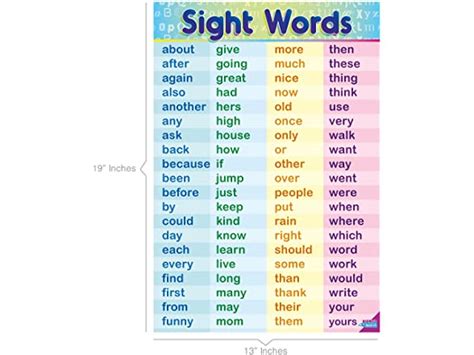 grade sight words chart  kids