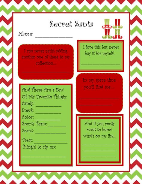 christmas gift ideas printable secret santa questionnaire