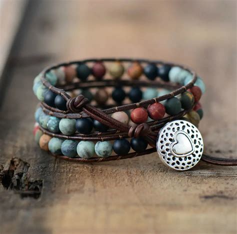 vintage leather bracelets mm matte stone  strands wrap bracelets woven multilayer boho