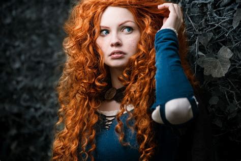 Redhead Blue Eyes Girl Brave Selective Coloring Curly Hair