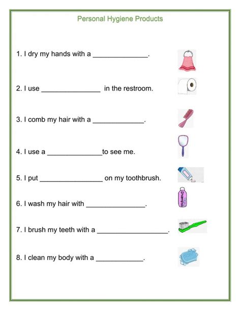 worksheet  personal hygiene products