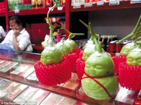 buddha shaped pear grown to look like the god of fortune becomes hot