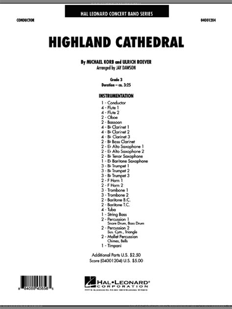 korb highland cathedral sheet music complete collection for concert band