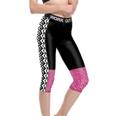 women pink wave patchwork fitness quick dry workout leggings unisex high waist knee length