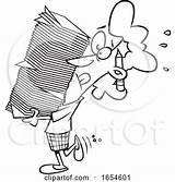 Paperwork Stack Cartoon Carrying Heavy Woman Business Toonaday Lineart sketch template