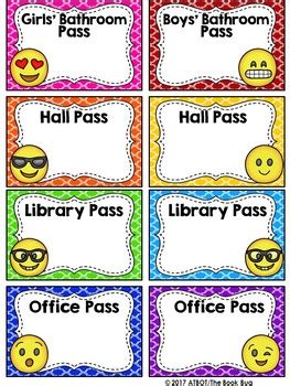 editable emoji themed classroom passes  atbot  book bug tpt