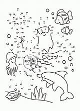 Kids Dot Dots Connect Coloring Printables Pages Printable Worksheets Math Wuppsy Kindergarten Undersea Fun Fish sketch template
