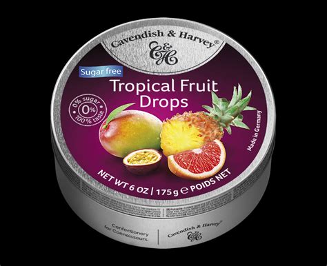 sugar  tropical fruit drops sweets   tin